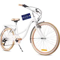 Sun baby Flower Bike kinderfiets, 24 inch, meisjesmodel. Fiets voor kinderen vanaf 8 jaar, met 7 versnellingen Shimano, V-remmen, bagagedrager en reflectoren. Kleur: wit/beige