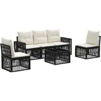 vidaXL - Tuinbank - Set - 6 - pcs - Zwart - en - Crème - Wit - poly - rattan
