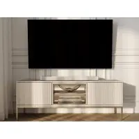 GRAINGOLD – TV-Meubel Deo – Beige - Met Deuren en Ledverlichting - Moderne Opbergruimte - 154 cm