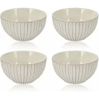 Discountershop Soepkommen Set van 4 – Keramiek Ramen Kommen 700 ml – Ontbijtkommen Zonder Oor Ø14 cm – Geschikt voor Soep, Muesli, Yoghurt en Salade – Grijs Aardewerk