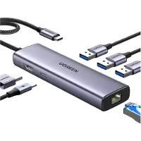 UGREEN CM512 - USB-C HUB Adapter - 3x USB-A 3.0 - HDMI - RJ45 - USB-C PD - Grijs