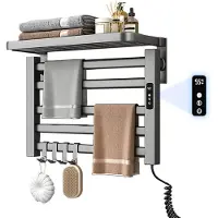 MK Slimme Elektrische Handdoekverwarmer van Koolstofvezel – Digitale Temperatuurregeling 30-70°C – 24-uurs Timer – Boorvrije Installatie – Aluminium Handdoekdroger voor Badkamer & Hotel