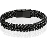 LGT JWLS Heren Armband - Dubbele Curb Chain van Edelstaal, Zwart-21cm