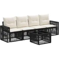 vidaXL Tuinbank Set 5 st Zwart en Crème Wit poly rattan