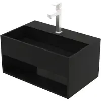Aloni Solid Surface Wastafel – Onzichtbare Afvoer – 50x32,4x25 cm – Mat Zwart