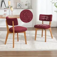 OKWISH Eetkamerstoel Set Van 2 - Ergonomisch En Gestoffeerd - Massief Hout - Voor Eetkamer Of Kantoor - Wijnrood