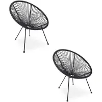 Leobert Set van 2 tuinstoelen BRASIL – Zwart – Gevlochten kunststof – Modern design