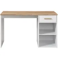 Vente-unique Bureau met 1 lade en 2 vakken - Wit en naturel - SKAIDO