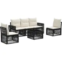 vidaXL Tuinbank Set 6 st Zwart en Crème Wit poly rattan