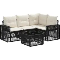 vidaXL Tuinbank Set 5 st Zwart en Crème Wit poly rattan