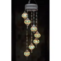 Halay Hanglamp multicolour wit blauw glas mozaïek Oosterse lamp kroonluchter Crèmewit 7 bollen