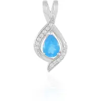 Cavill - 0,56 ct Apatiet Peervormige Hanger - 925 Sterling Zilver Geplatineerd - Neon Blauw - Elegante Tijdloze Zilveren Druppelhanger met 12 Zirkonia