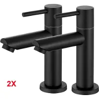 CECIPA MAX Wastafelkraan - (2 Set) -Badkamerkraan - Koudwater - Badkamer Kraan - Waterbesparend - inclusief aansluitingen - Mat Zwart