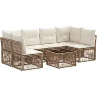 vidaXL Tuinbank Set 7 pcs Beige poly rattan