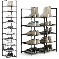 Bobbel Home Schoenenrek - Opbergen van Schoenen - Schoenenbank 10 niveaus - Open Schoenenkast - Opbergkast van Schoenen Industrieel - Smal en Hoog - 33 x 33 x 173 cm