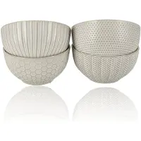 Discountershop Kommen Set van 4 – Ramen Kommen 700 ml per Kom – Soepkommen Aardewerk – Ontbijtkommen – Keramische Kommen voor Salade, Fruit, Pasta en Snacks – Beige/Wit