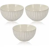 Discountershop Soepkommen Set van 3 – Ø14 cm Keramiek Ramen Kommen – 700 ml Ontbijtkommen Zonder Oor – Geschikt voor Soep, Muesli, Yoghurt en Salade – Grijs Aardewerk