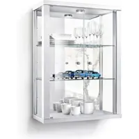 K-Möbel Vitrinekast hangend met 2 deuren, 2 in hoogte verstelbare glasplanken & spiegel - Vitrinekast met led verlichting - 80x60x25 cm - Wit