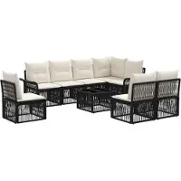 vidaXL Tuinbank Set 9 st Zwart poly rattan