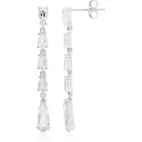 Cavill - Zilveren Oorhangers - 925 Sterling Zilver Gerhodineerd - Witte Peervormige Topaas 3,706 ct - Lange Elegante Oorbellen voor Dames
