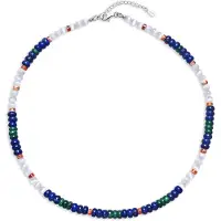 Cavill - Zilveren halsketting 925 Sterling Zilver - Lapis Lazuli 115 ct met Seleniet & Malachiet - Boho elegante ketting met verlengstuk