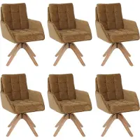 Mendler Set van 6 eetkamerstoelen -Q36, keukenstoel, draaibaar, chenille (680 g/m²), Oeko-Tex, hout MVG ~ mosterdgeel