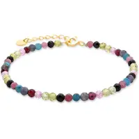 Luxenter Sterling zilveren 925 armband met Multicolour Toermalijn afgewerkt in 18K geel goud - Salblai