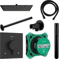 Hansgrohe Regendouche inbouw ecostat plafonduitloop met handdouche en hoofddouche 30 cm thermostaat vierkant mat zwart