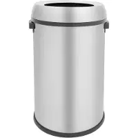 Happiq RVS ronde afvalbak (65 L, 40 × 69 cm) – Voor kantoor, slaapkamer en restaurant – grote open prullenbak met robuuste constructie – roestvrij staal – zilver