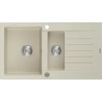 Mexen Matias granieten spoelbak 1,5-kompartiment met afdruiprek 900 x 505 , beige, sifon chroom - 6502901505-69