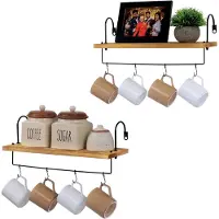 Unyqoos Houten Wandplanken Set van 2 met Rail en Haken voor Keuken en Koffiebar