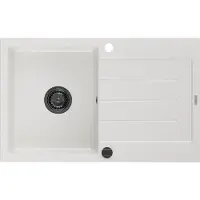 Mexen Bruno granieten spoelbak 1-komers met afdruiprek 795 x 495 , wit, zwarte sifon - 6513791010-20-B