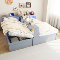 MODFU - Multifunctioneel Bed - Met Opbergruimte En LED-Verlichting - Modern - MDF - Grijs - 90/180 x 200 cm