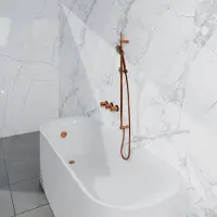 FortiFura Nebbio Badcombinatie-set - thermostaatkraan - glijstang met geïntegreerde wandaansluitbocht - metalen doucheslang - ronde handdouche - badvulcombinatie - geborsteld koper PVD (koper)