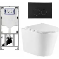 Geberit QeramiQ Dely Toiletset - 36.3x51.7cm - diepspoel - rimless - UP320 inbouwreservoir - met Burda frame - softclose toiletzitting - mat zwarte bedieningsplaat - ronde knoppen - wit mat