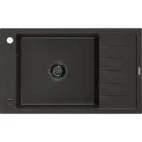Mexen Elias granieten spoelbak, 1-kamerig met afdruiprek 795 x 480 , zwart/gouden metaalachtige syfon zwart - 6511791005-75-B
