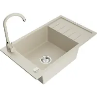 Mexen Elias granieten gootsteen 1-komerig met druiprek en keukenkraan Telma, beige - 6511-69-670200-69