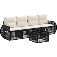 vidaXL Tuinbank Set 5 st Zwart en Crème Wit poly rattan