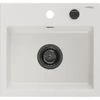 Mexen Milo granieten spoelbak 1-komors 435 x 410 , wit, zwarte sifon - 6505441000-20-B