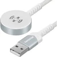 Swissten Gevlochten draadloze magnetische oplader voor Apple Watch metaal, USB-A 1,2 M wit, Sporthorloge + Smartwatch-accessoires