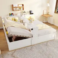 MODFU - Multifunctioneel Bed - Met Stopcontact En Ledverlichting - Met Opbergruimte - Modern - MDF - Wit - 90/180 x 200 cm