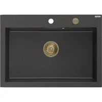 Mexen Elix granieten spoelbak 1-komerig 700 x 500 , zwart gespikkeld, gouden sifon - 6526701005-76-G
