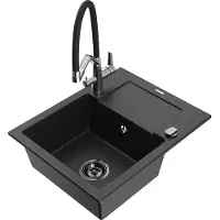 Mexen Enzo granieten gootsteen met 1 bak en afdruiprek en Duo keukenkraan, zwart/goud metallic - 6506-75-671701-07-B
