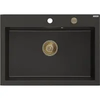 Mexen Elix granieten gootsteen 1-kompartment 700 x 500 , zwart/goud metallic, gouden sifon - 6526701005-75-G