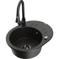 Mexen Kevin granieten gootsteen 1-kamer met afdruiprek en keuken kraan Elia, zwart/goud metallic - 6517-75-670101-70-B