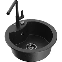 Mexen Diego granieten spoelbak 1-kompartement met keukenkraan Flora, zwart/zilver metallic - 6512-73-670401-70-B