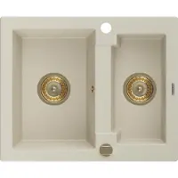 Mexen Carlos granieten gootsteen 1,5-kamer 582 x 475 , beige, gouden sifon - 6518581500-69-G