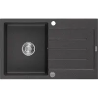 Mexen Bruno granieten gootsteen 1-koer met afdruiprek 795 x 495 , zwart gespikkeld, sifon chroom - 6513791010-76