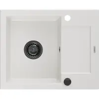 Mexen Enzo granieten gootsteen 1-komors met afdruiprek 576 x 465 , wit, zwarte sifon - 6506571005-20-B
