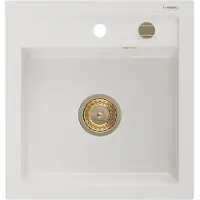 Mexen Vito granieten gootsteen 1-kompartiment 520 x 490 , wit, gouden sifon - 6503521000-20-G
